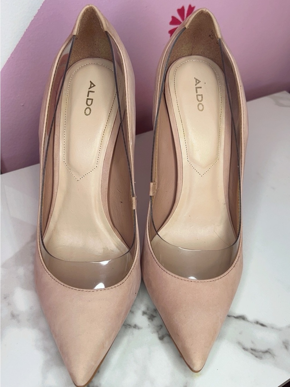 ALDO Blush Pink Pointed-Toe Pumps with Clear Panel